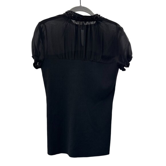 Kenar Beaded Collar Neck Black Short Sleeve Top S Elegant Style Smocked Stretch - Picture 7 of 9
